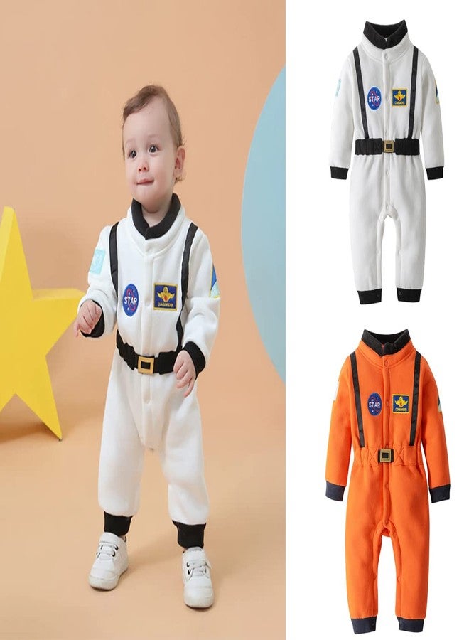 stylesilove Baby Toddler Boy Orange Astronaut Fleece Long Sleeve Jumpsuit (Orange, 12-18 Months) - Image 5