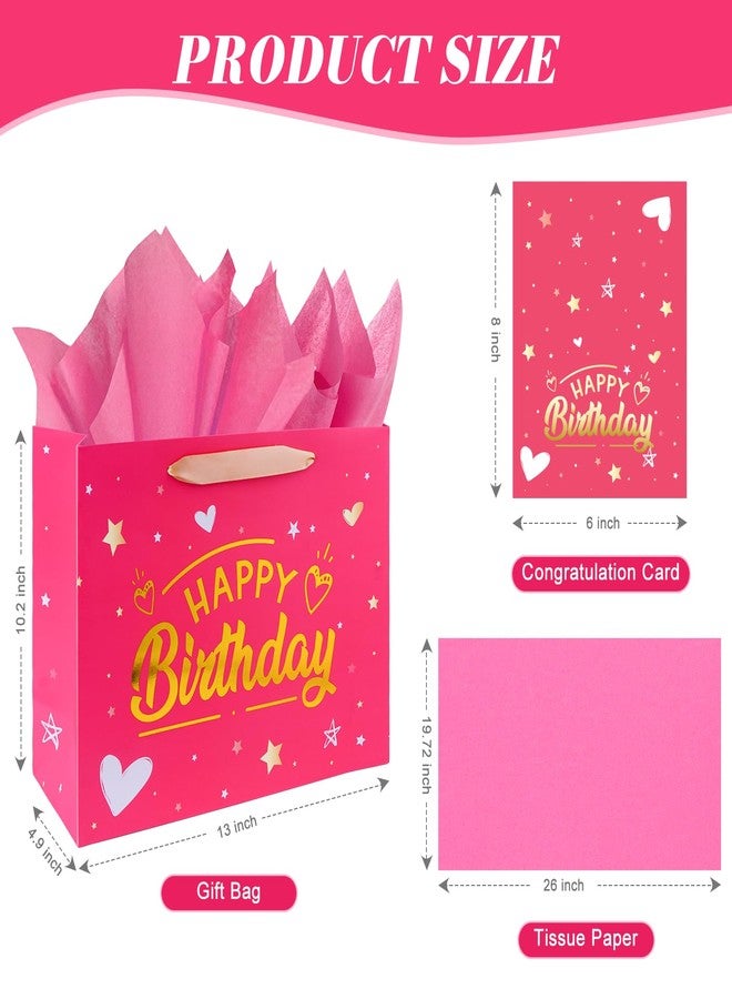 Yixiang Birthday Gift Bags,13 Inches Birthday Gift Bag with Tissue Paper and Greeting Card for Women,Girls - Image 2