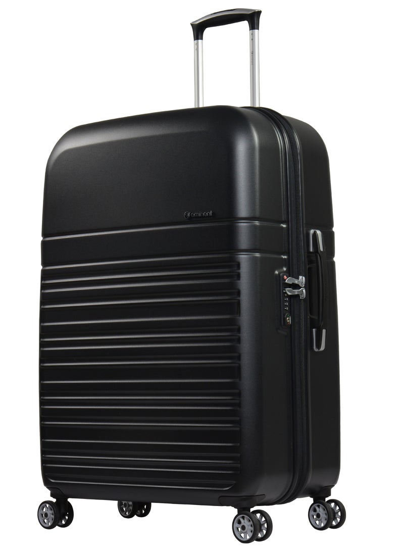 Hard Case Trolley Luggage Set of 3 Makrolon Polycarbonate Super Lightweight Anti Scratch Suitcases 4 Quiet Double Wheels TSA Lock KF91 Black