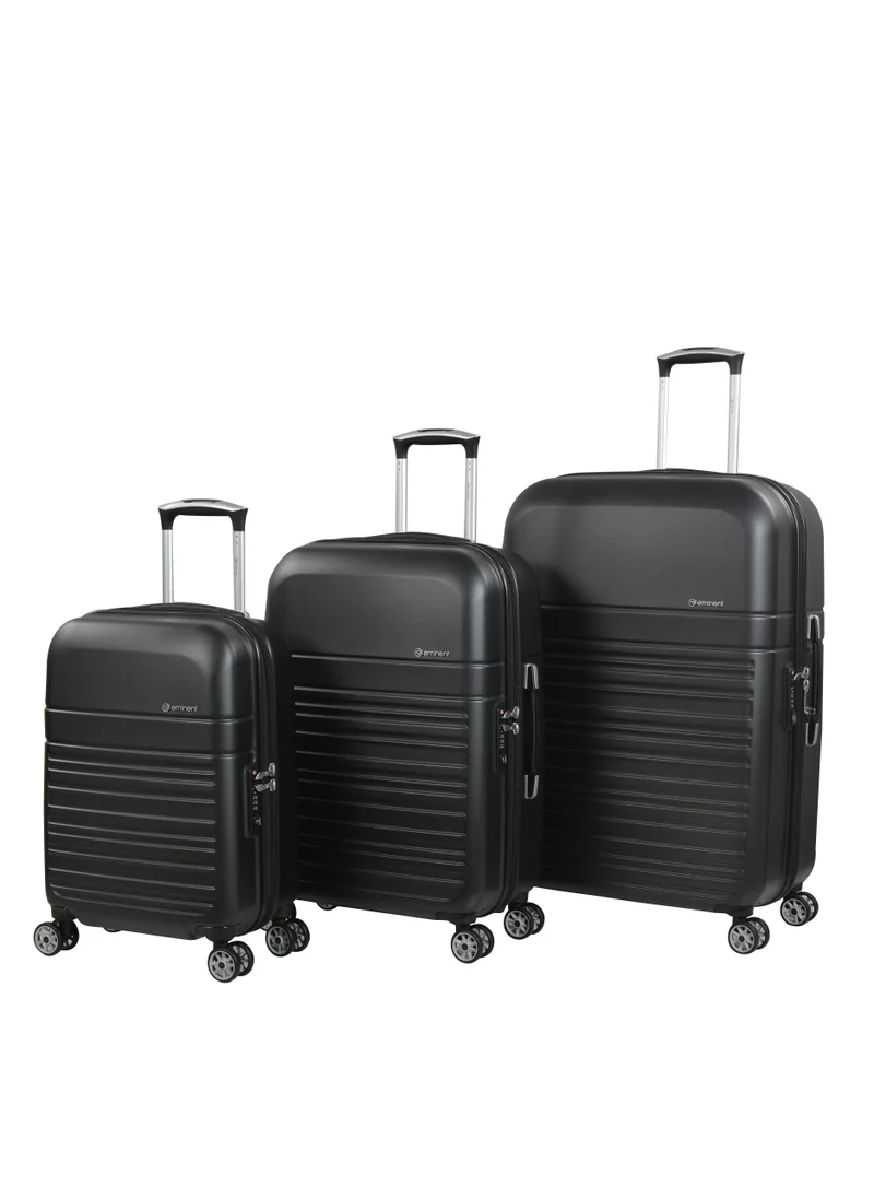 إيمينينت Hard Case Trolley Luggage Set of 3 Makrolon Polycarbonate Super Lightweight Anti Scratch Suitcases 4 Quiet Double Wheels TSA Lock KF91 Black