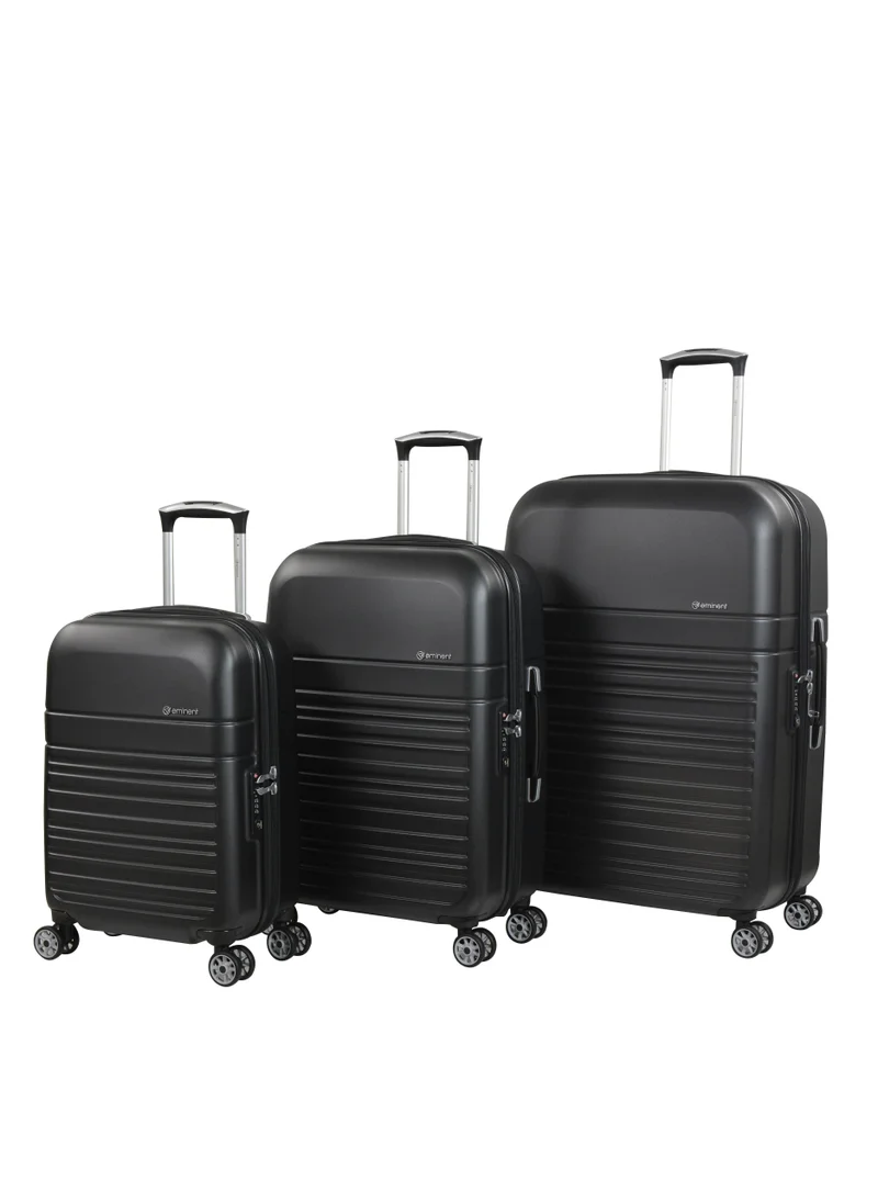 إيمينينت Hard Case Trolley Luggage Set of 3 Makrolon Polycarbonate Super Lightweight Anti Scratch Suitcases 4 Quiet Double Wheels TSA Lock KF91 Black