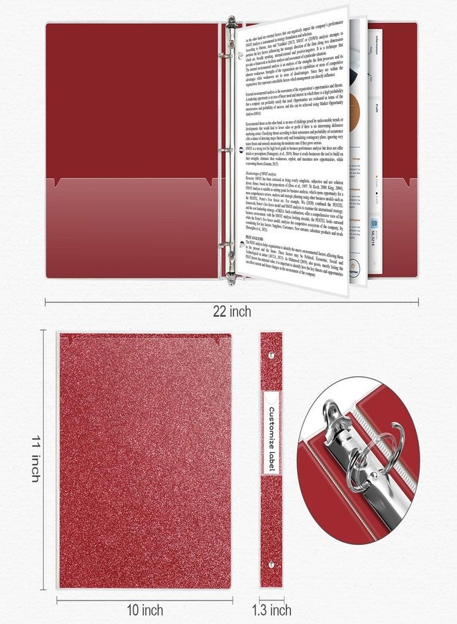EYROZILL 1 Inch Binders 3 Ring Glitter Binders Fashion View Binder for School Supply, Waterproof, 2 Pockets, Christmas Red - Image 4