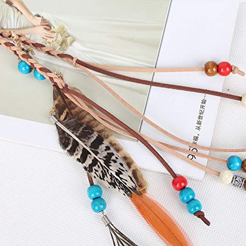 WLBON Feather Boho Hippie Indian Boho Hair Bands Tassel Bohemian Halloween Headdress Crown Women's Party Decoration Cosplay Costume Handmade Headpiece Accessories Peacock - Image 4