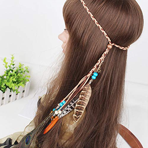 WLBON Feather Boho Hippie Indian Boho Hair Bands Tassel Bohemian Halloween Headdress Crown Women's Party Decoration Cosplay Costume Handmade Headpiece Accessories Peacock - Image 3