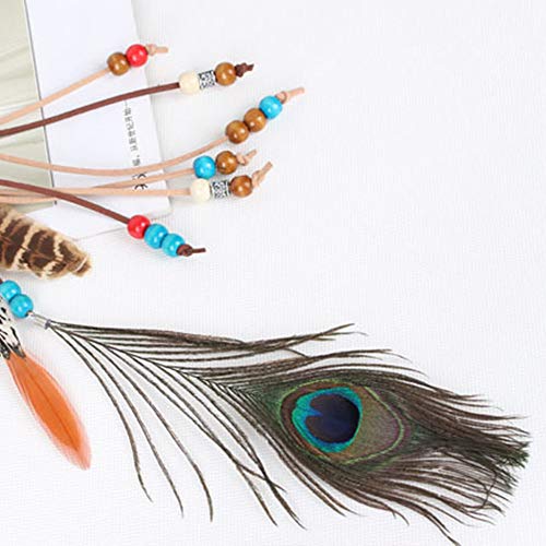 WLBON Feather Boho Hippie Indian Boho Hair Bands Tassel Bohemian Halloween Headdress Crown Women's Party Decoration Cosplay Costume Handmade Headpiece Accessories Peacock - Image 5