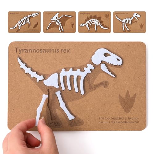 IEATFO Dinosaur Felt Skeleton Puzzle Set Mosasaur Pterosaur Stegosaurus TRex Dinosaur Fossil Puzzles 4 High Density Fiberboard Montessori Educational Toy for Kids 3 - Image 1