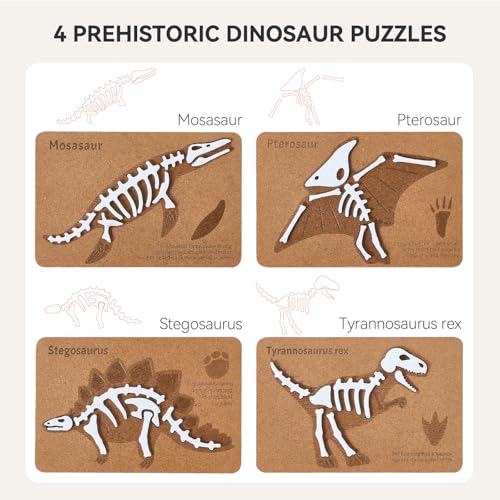 IEATFO Dinosaur Felt Skeleton Puzzle Set Mosasaur Pterosaur Stegosaurus TRex Dinosaur Fossil Puzzles 4 High Density Fiberboard Montessori Educational Toy for Kids 3 - Image 5