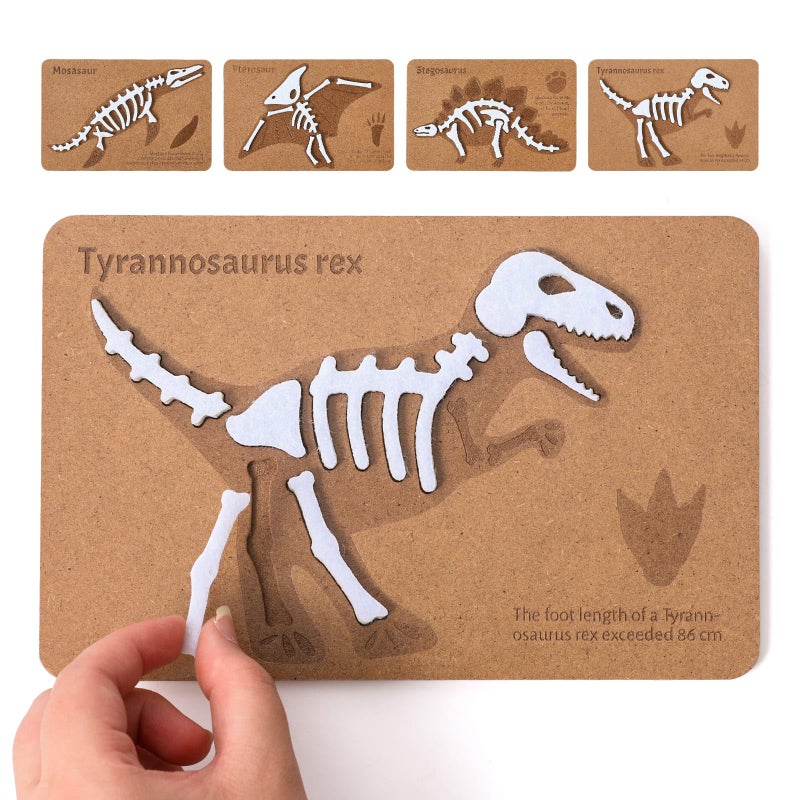 IEATFO Dinosaur Felt Skeleton Puzzle Set Mosasaur Pterosaur Stegosaurus TRex Dinosaur Fossil Puzzles 4 High Density Fiberboard Montessori Educational Toy for Kids 3 - Image 3