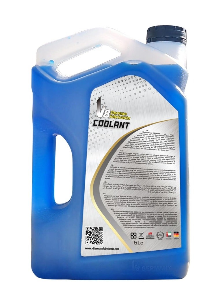 في 8 للزيوت المعدنية سائل تبريد الردياتير الأزرق من V8 German Lubricant – سعة 5 لتر | مضاد تجمد عالي الأداء | حماية المحرك من الحرارة الزائدة والتآكل | مناسب لجميع المركبات - Image 2