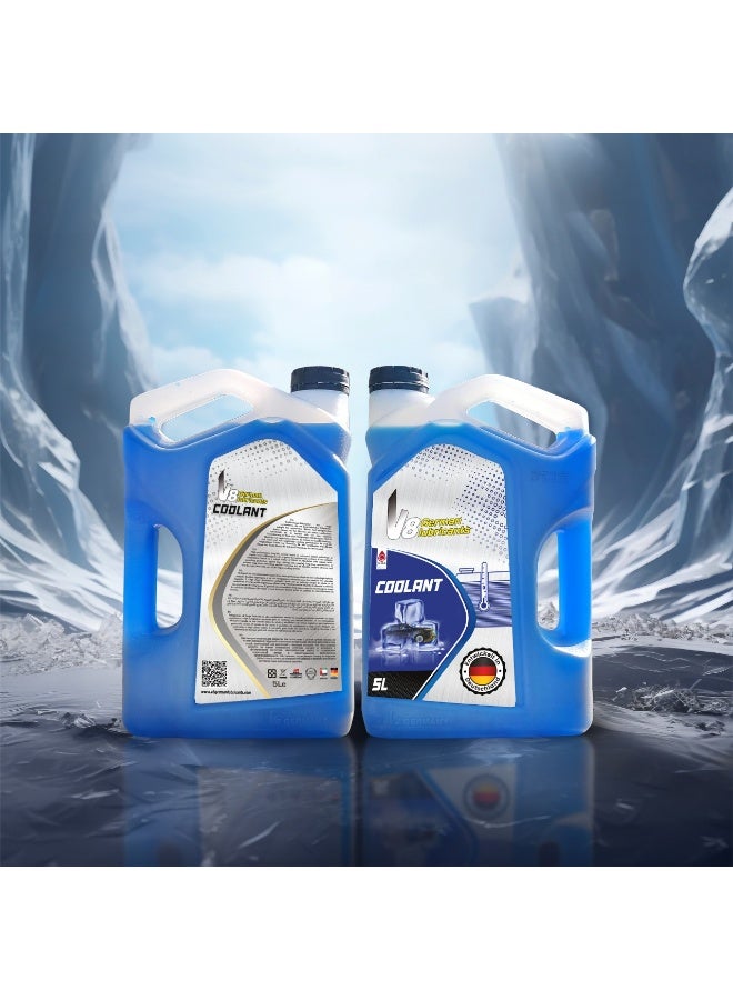 في 8 للزيوت المعدنية سائل تبريد الردياتير الأزرق من V8 German Lubricant – سعة 5 لتر | مضاد تجمد عالي الأداء | حماية المحرك من الحرارة الزائدة والتآكل | مناسب لجميع المركبات - Image 3