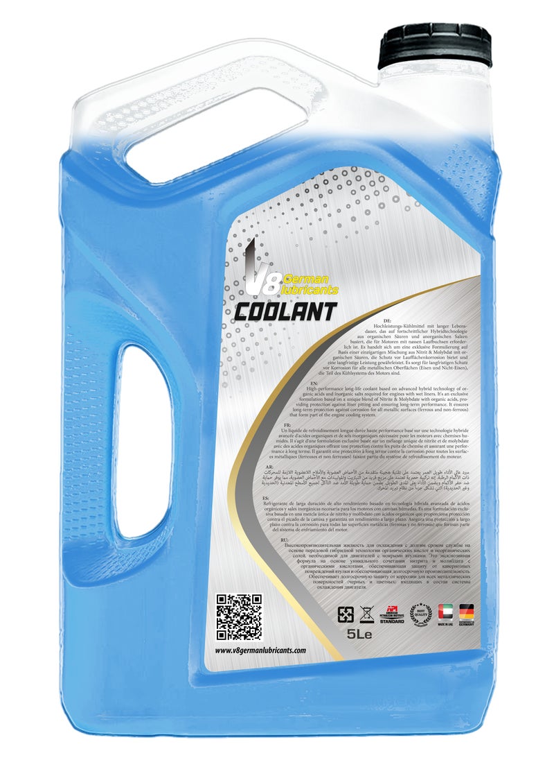 V8 German Lubricant Radiator Coolant Blue 5L – High-Performance Antifreeze & Coolant | Engine Protection from Overheating & Corrosion | Universal Fit for All Vehicles