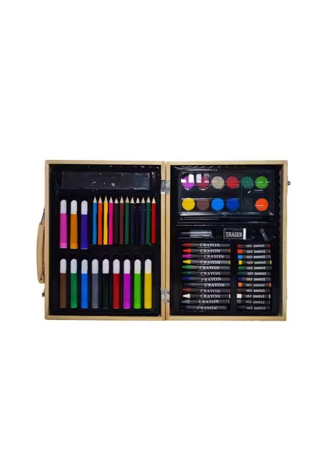 TIGER 70 PCS Kids Art Set with Colored Pencils, Watercolor Brushes, Crayons, Oil Pastels, Sketch Pad & Drawing Tools in Wooden Box – Complete Stationery Kit for Painting, Drawing & School – Ideal Gift for Creative Children – Safe, Portable & Fun DIY Craft Set - Image 2