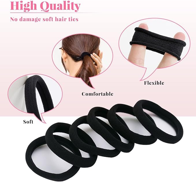 RIANZ Pack of 10 Black No Damage Hair Ties for Thick Hair, Large Soft Seamless Nylon Fabric Elastic Hair Bands - Image 4