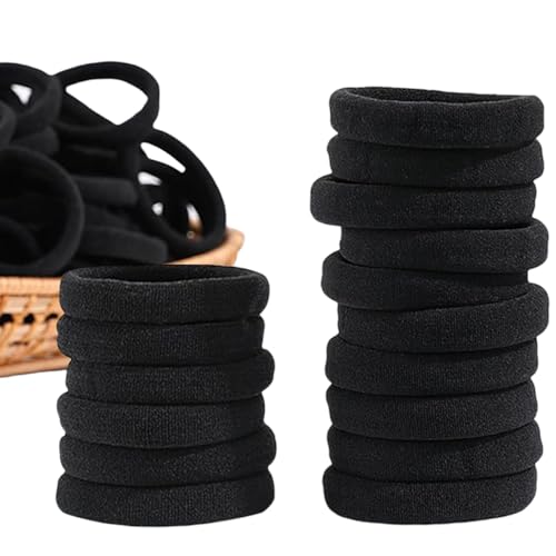 RIANZ Pack of 10 Black No Damage Hair Ties for Thick Hair, Large Soft Seamless Nylon Fabric Elastic Hair Bands - Image 1
