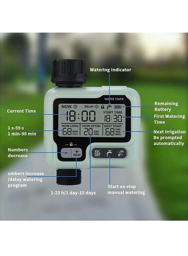 1 pcs Digital Watering Timer,IPX5 Waterproof Outdoor Hose Timer,Irrigation/Sprinkler Timer for Garden/Lawns/Patio/Farm,Automatic/Manual Watering Timer with Rain Delay,Green - Image 2