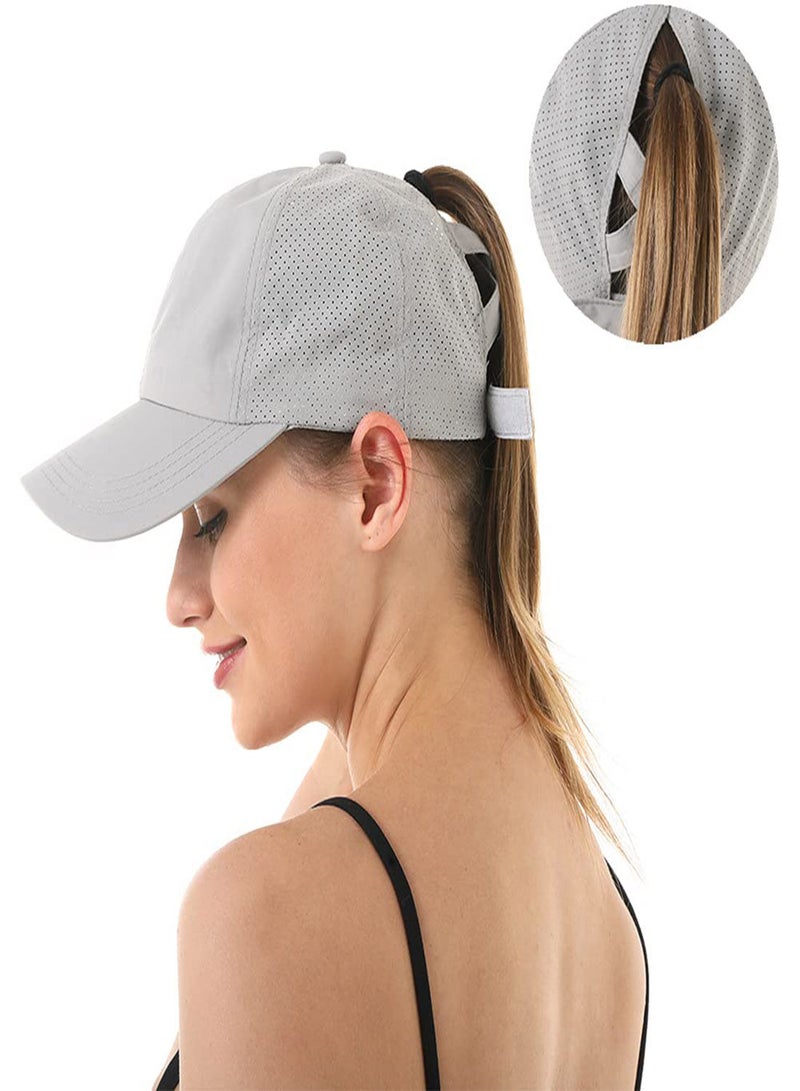SYOSI Women Baseball Cap, Women's Ponytail Hat, Criss Cross Mesh Baseball Cap, Unisex Ponytail Sun Hat Quick Drying Running Cap Golf Caps Criss Cross Adjustable Trucker Hat Travel Summer Hat  - Image 2