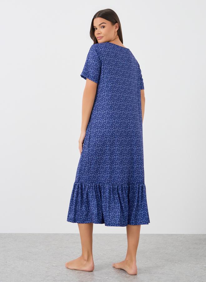 ستايلي تيشيرت نوم بأكمام قصيرة وطبعات وحافة مكشكشة من ستايلي - Image 4