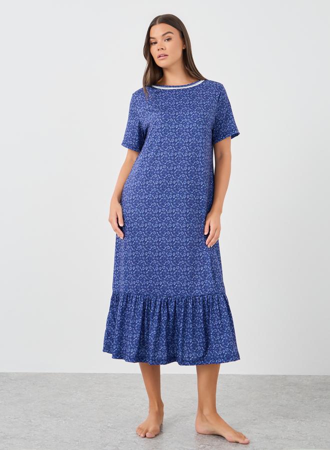 ستايلي تيشيرت نوم بأكمام قصيرة وطبعات وحافة مكشكشة من ستايلي - Image 1