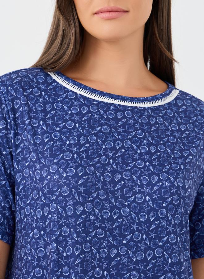 ستايلي تيشيرت نوم بأكمام قصيرة وطبعات وحافة مكشكشة من ستايلي - Image 3