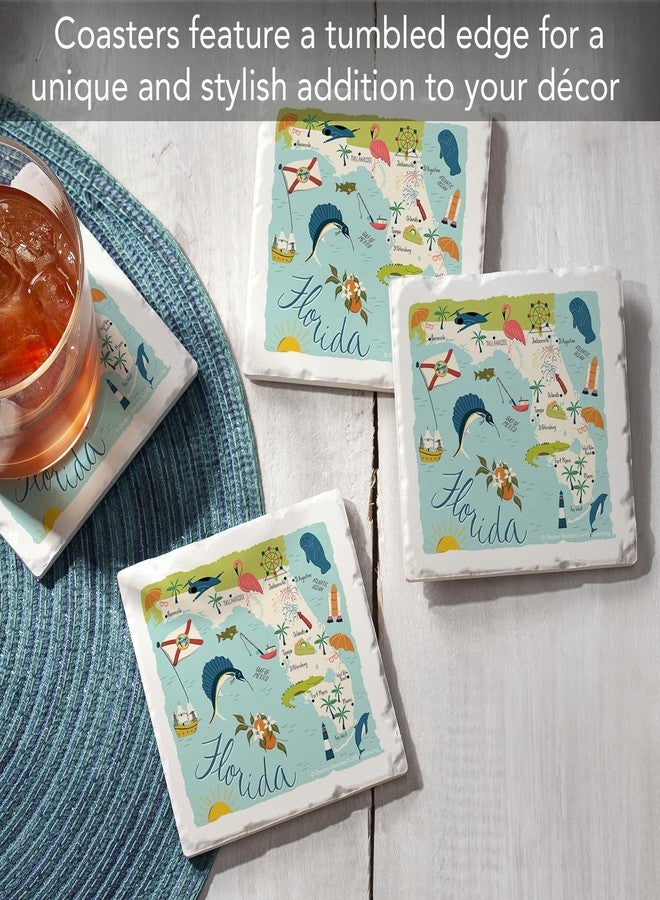 Counterart Thirstystone Florida Home State 4 Pack Tumbled Tile Stone Coasters with Protective Cork Backing 4" Square Manufactured in The USA Artistic Absorbent Easily Wipes Clean - Image 2