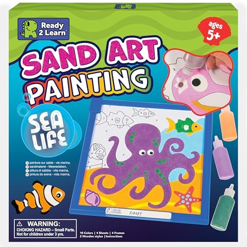 Ready 2 Learn Sand Art Gallery Color by Number Sea Life Sand Art Kit for Kids 10 Bright Colors 4 Design Sheets with Frames 2 Styluses - Image 1
