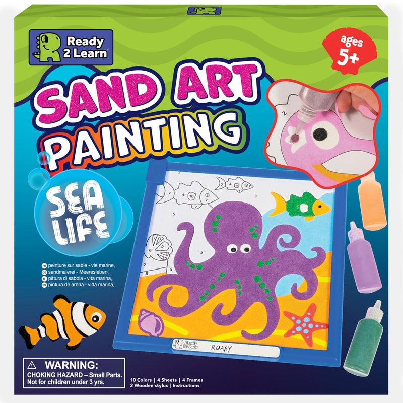 Ready 2 Learn Sand Art Gallery Color by Number Sea Life Sand Art Kit for Kids 10 Bright Colors 4 Design Sheets with Frames 2 Styluses - Image 2