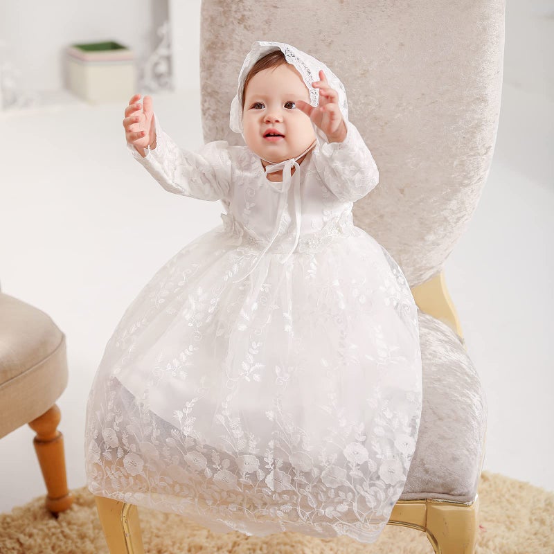 DPKM Baby Girl Baptism Dress 3PCS Infant Embroidered Christening Formal Gowns Outfit for Party Wedding - Image 3