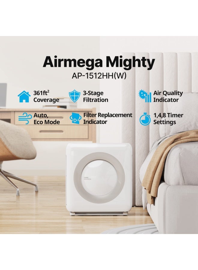 COWAY منقي الهواء كواي إيرميغا AP1512HHW مع مراقبة جودة الهواء، مؤقت تلقائي، مؤشر فلتر ووضع إيكو 168 × 183 × 97 أبيض - Image 2