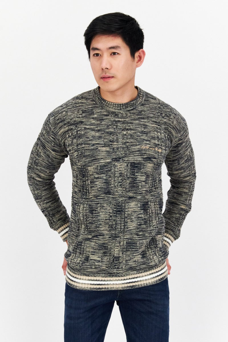 Lyle & Scott Men Crew Neck Textured Sweater, Navy Blue - Image 1