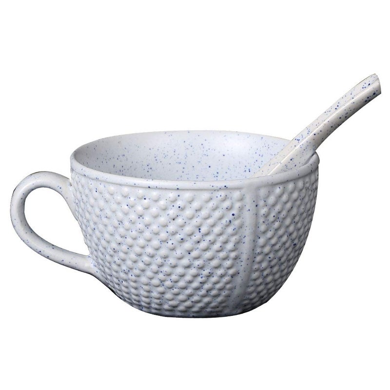 Caffeine Ceramic Handmade White Bubble Single Handled Soup Bowl with Spoon (Set of 2) - Image 2