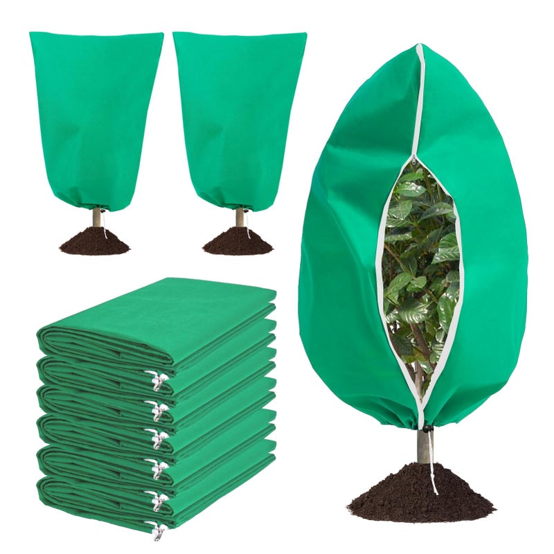 Eunika 6 PCS Plant Covers Freeze Protection, 47.2"x31.5" Frost Blankets with Zipper Drawstring Reusable Winter Plant Protectors Bag Covers for Outdoor Garden Trees, Shrubs Cover for Frost Cold Pest - Image 1