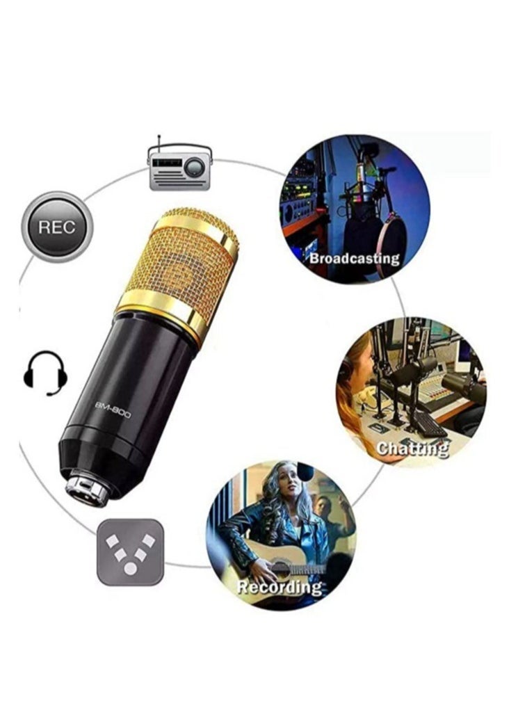 بطاقة صوت V8 مع ميكروفون BM-800 المكثف مجموعة ميكروفون مع بطاقة صوت حية، ذراع تعليق ميكروفون قابلة للتعديل، قاعدة صدمة معدنية وطبقة مزدوجة - Image 2