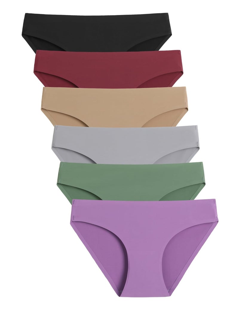 Caterlove Women's Seamless Underwear No Show Stretch Bikini Panties Silky Invisible Hipster 6 Pack (B, Large) - Image 1