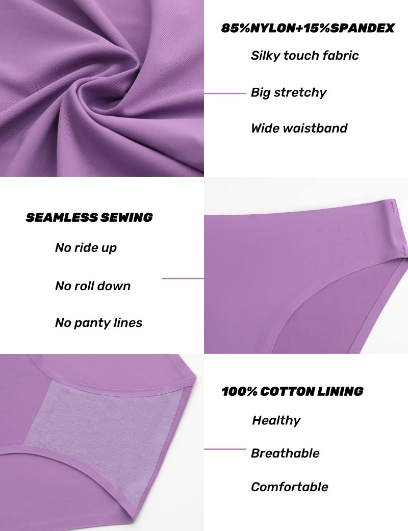 Caterlove Women's Seamless Underwear No Show Stretch Bikini Panties Silky Invisible Hipster 6 Pack (B, Large) - Image 4