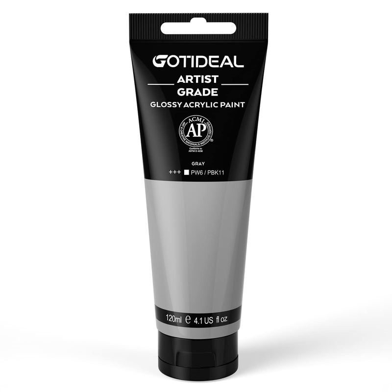GOTIDEAL Acrylic Paint Gray Tubes120ml 41 oz Non Toxic Non FadingRich Pigments for Painters Ideal for Canvas Wood Clay Fabric Ceramic Craft Supplies Gray