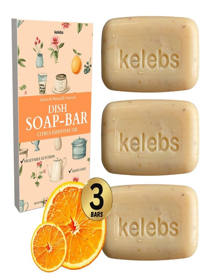 KELEBS Citrus Essential Oil Dish Soap Bar - Organic - Pack of 3 (3.8 oz each), Skin-Safe, Non-Toxic, Sustainable Kitchen Soap - Zero Waste - Image 1