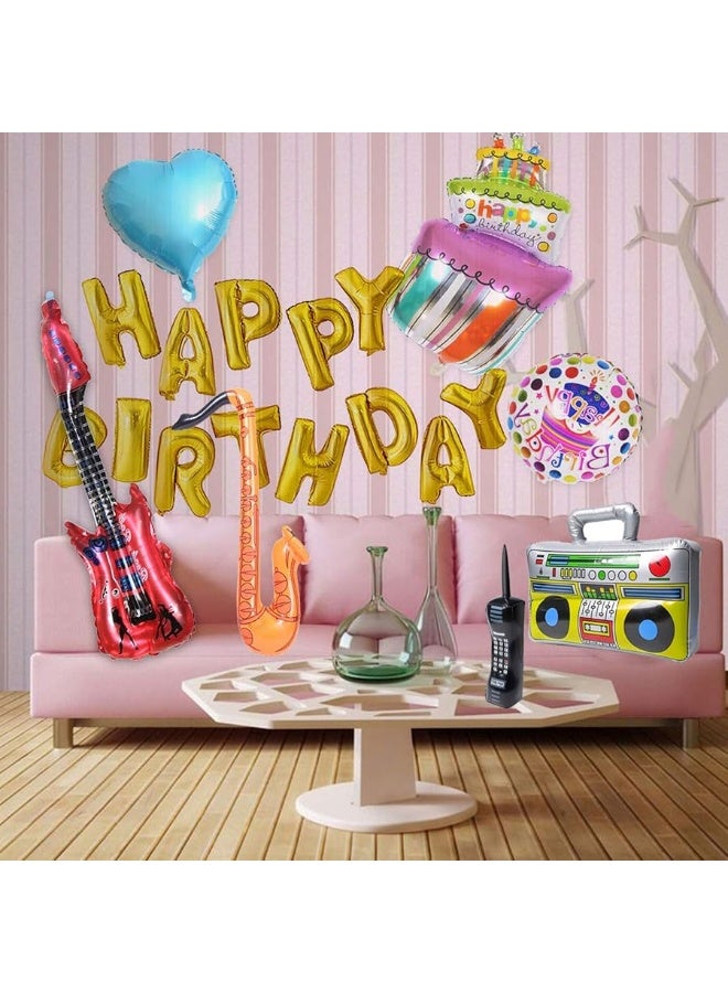 WedFeir Inflatable Rock Star Toy Set, 7 Pack Inflatable Boom Box Mobile Phone Guitar Bass Party Props for 80's 90's Party Decorations, Rock and Roll Party Favors Supplies, Christmas Birthday Party Gifts. - Image 1