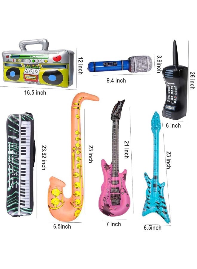 WedFeir Inflatable Rock Star Toy Set, 7 Pack Inflatable Boom Box Mobile Phone Guitar Bass Party Props for 80's 90's Party Decorations, Rock and Roll Party Favors Supplies, Christmas Birthday Party Gifts. - Image 3