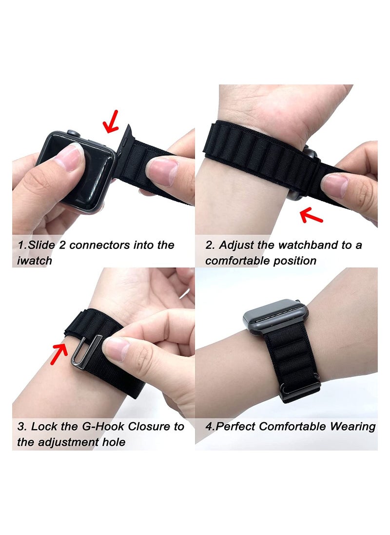 SYOSI 4 Pack Trail Loop Nylon Band for Apple Watch Band 49mm 45mm 44mm 42mm Women Men Adjustable with Metal G-Hook Strap for iWatch Ultra Series SE 8/7/6/5/4/3/2/1, Black/Orange/Black/Blue  - Image 4