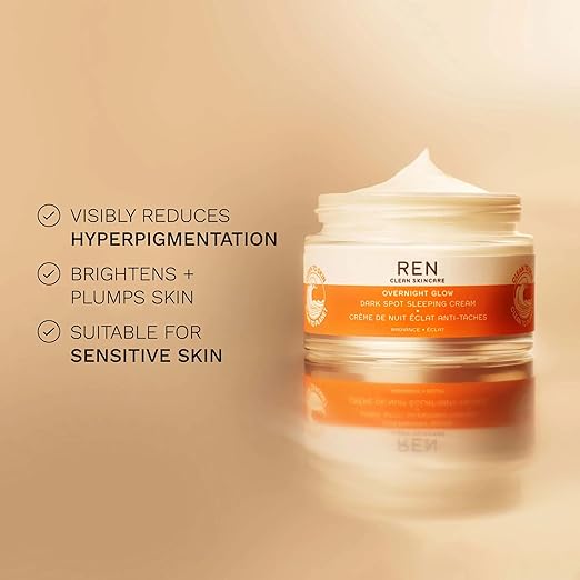 REN Clean Skincare Overnight Glow Dark Spot Sleeping Cream Reduce Hyperpigmentation Hydrating Brightening Facial Moisturiser Algae Complex with Glycogen Step 4 Moisturise - Image 2