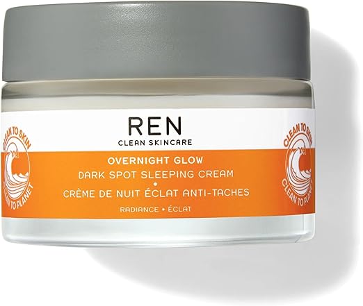 REN Clean Skincare Overnight Glow Dark Spot Sleeping Cream Reduce Hyperpigmentation Hydrating Brightening Facial Moisturiser Algae Complex with Glycogen Step 4 Moisturise - Image 1