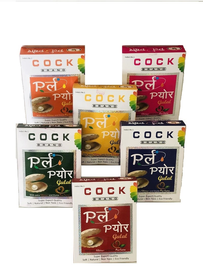 Cock Pack of 6 Holi Gulal powder, Each 50-gram assorted color and 100% organic  - Image 1