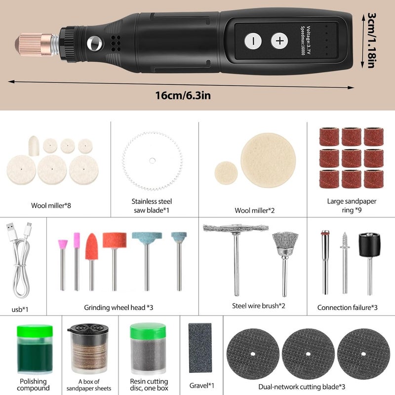SIMDAO Mini Cordless Rotary Tool Set with 108 Accessories, 3.7V USB Rechargeable, 5000-18000 RPM - Image 2