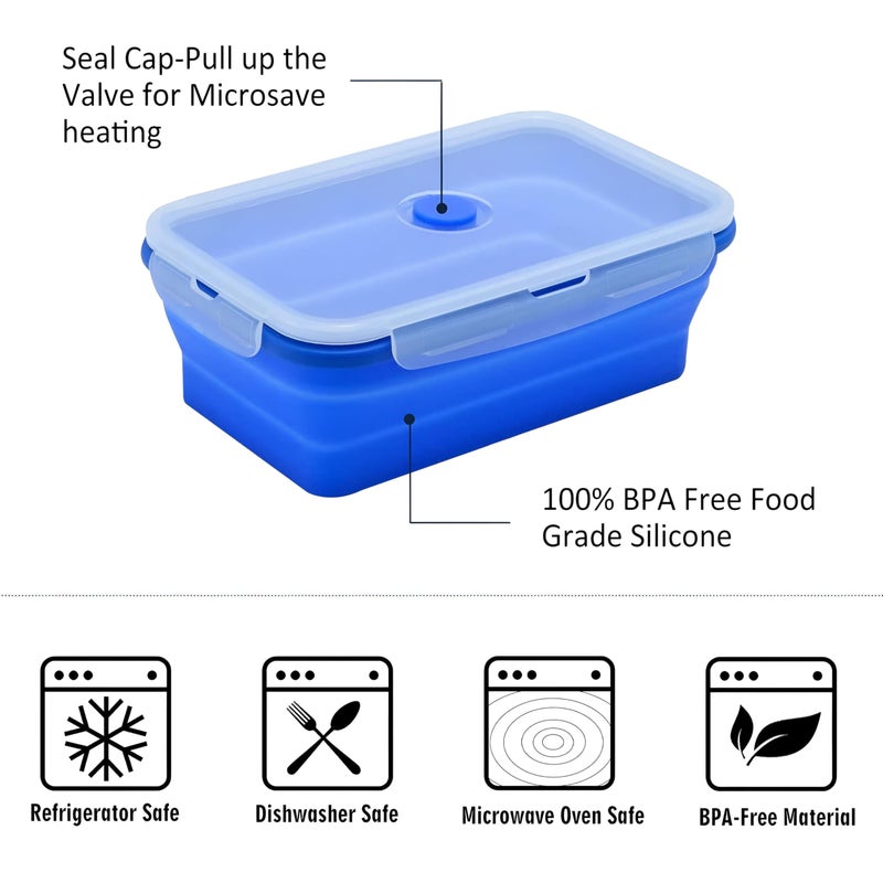 Multicolor Silicone Collapsible Food Storage Containers (Set of 4) - with Lids - BPA Free Design for Easy Kitchen Organization - Microwave & Freezer Safe (Multicolor) - Image 3
