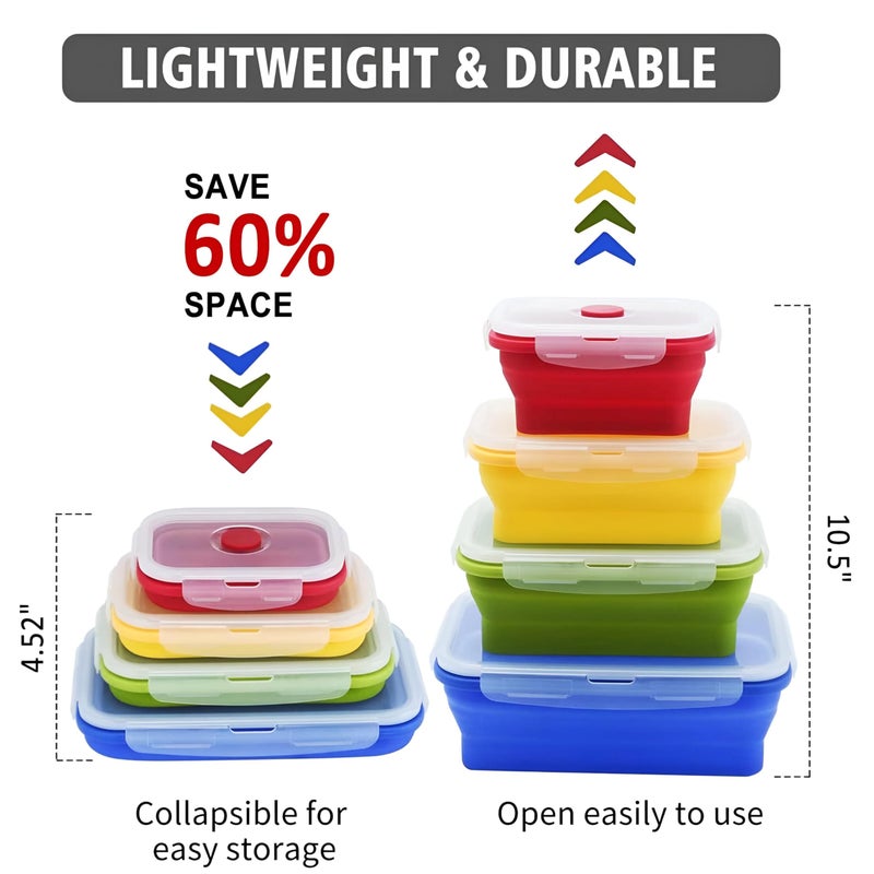 Multicolor Silicone Collapsible Food Storage Containers (Set of 4) - with Lids - BPA Free Design for Easy Kitchen Organization - Microwave & Freezer Safe (Multicolor) - Image 2