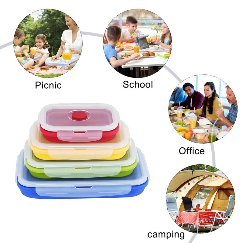Multicolor Silicone Collapsible Food Storage Containers (Set of 4) - with Lids - BPA Free Design for Easy Kitchen Organization - Microwave & Freezer Safe (Multicolor) - Image 5