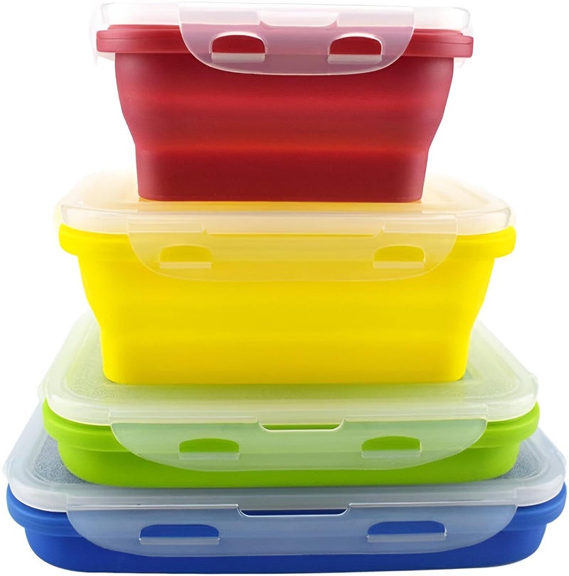 Multicolor Silicone Collapsible Food Storage Containers (Set of 4) - with Lids - BPA Free Design for Easy Kitchen Organization - Microwave & Freezer Safe (Multicolor) - Image 1