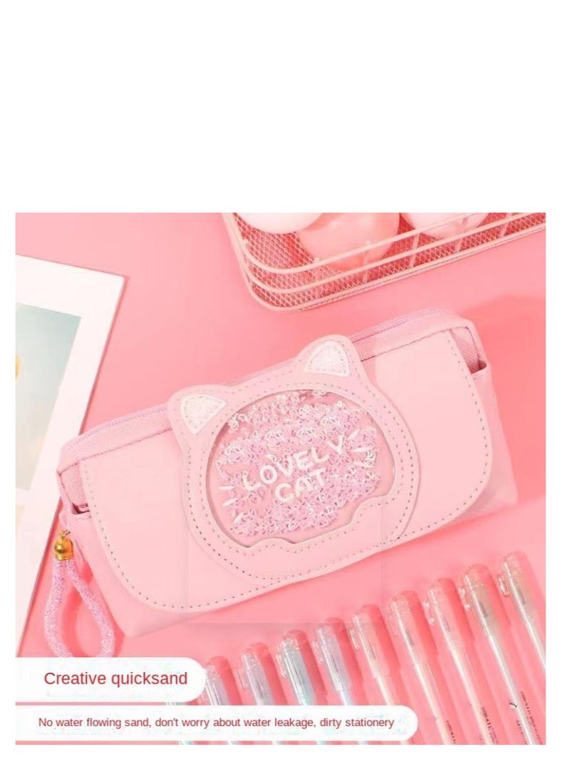 إسكدنيا Pencil Case Girls Large Capacity Stationery Case Primary School Students Multifunctional Pencil Case Wholesale Quicksand Pencil Case - Image 1