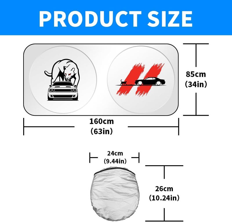 uuakarin واقي شمس زجاج أمامي للسيارة من بشعار فريد متوافق مع دودج تشالنجر، يحجب الأشعة فوق البنفسجية، واقي شمس أمامي، ملحقات واقي شمس (حيوان، تشالنجر) - Image 4