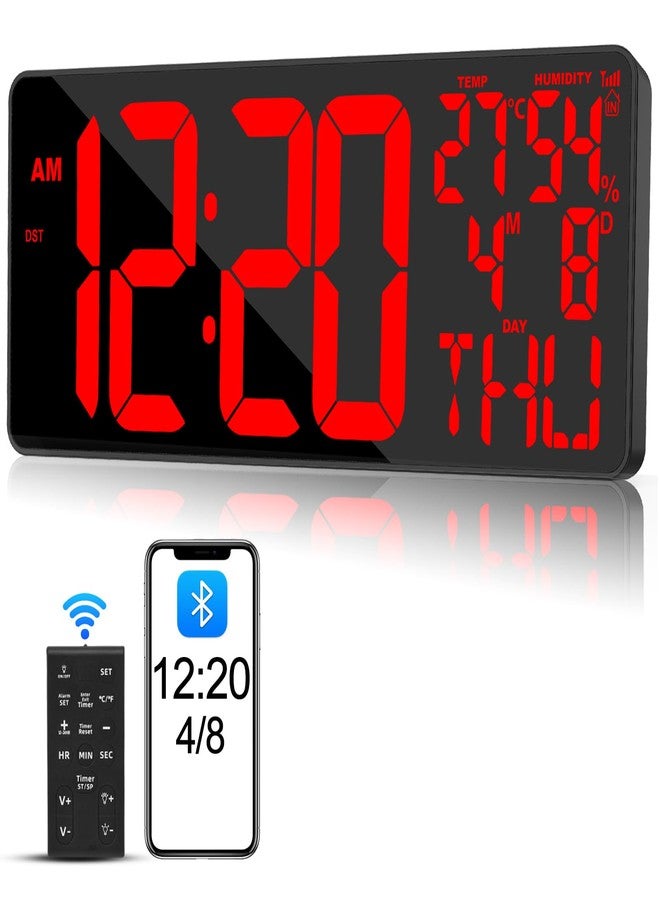 Xflyee [2024 New] 18" Digital Wall Clock Large Display/Bluetooth Sync Time, Large Wall Clock with Remote Control, Auto DST, Alarm, Temperature and Date - Easy to Read and Set Timer - Image 1